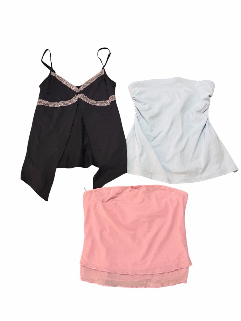 Edikted, LA Hearts, Wild Fable Bandeau & Lace Cami Set - Black, Light Blue, Pink